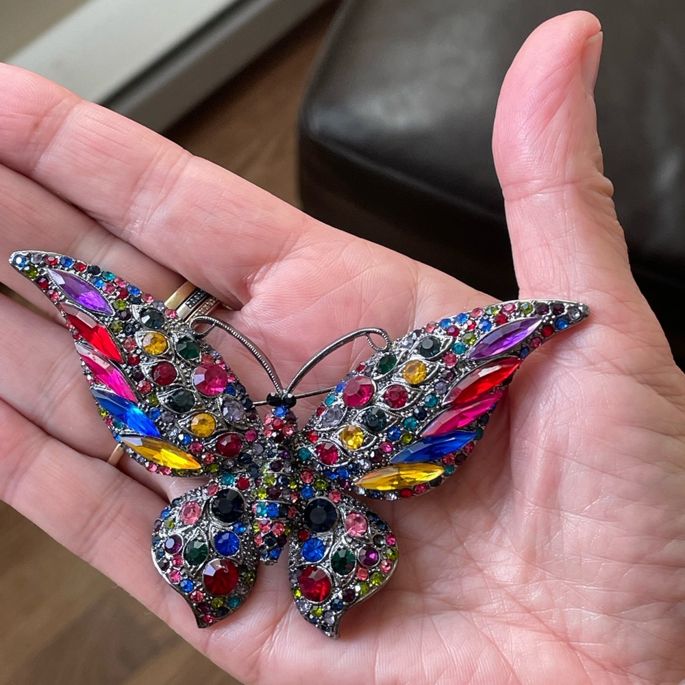 Large Colorful Rhinestone Butterfly Brooch Pin - Picture 4 of 6